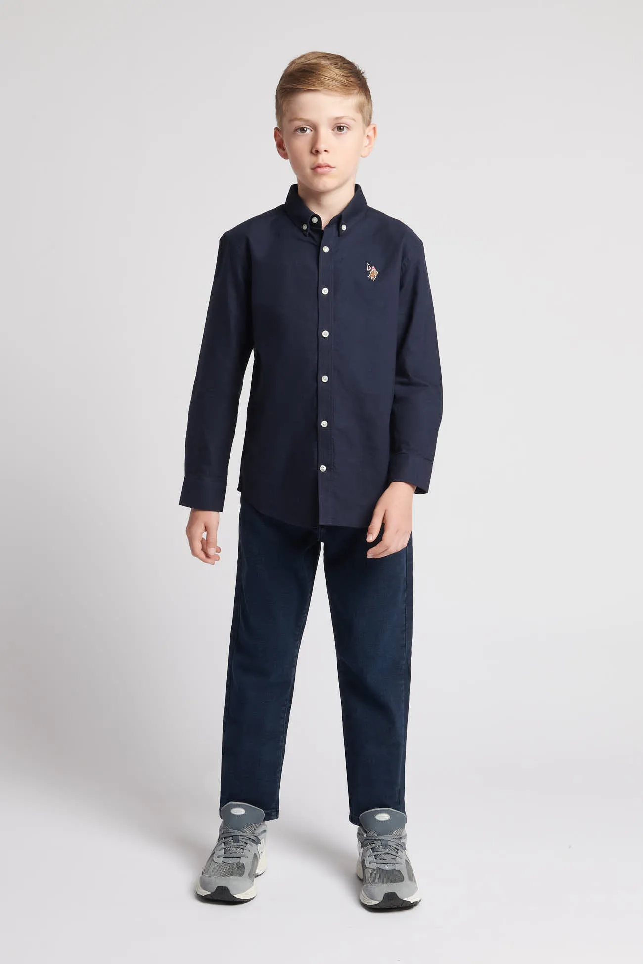 Boys Lifestyle Peached Oxford Shirt in Navy Blue