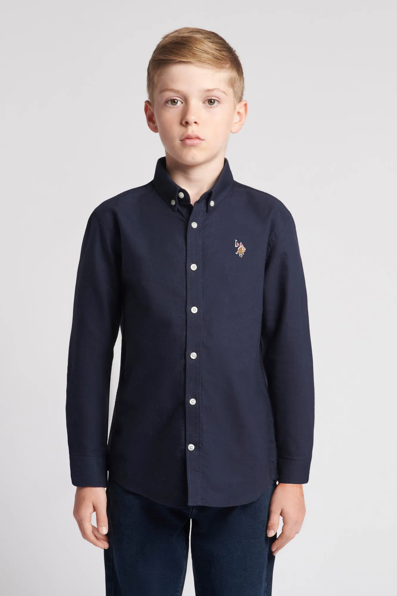 Boys Lifestyle Peached Oxford Shirt in Navy Blue