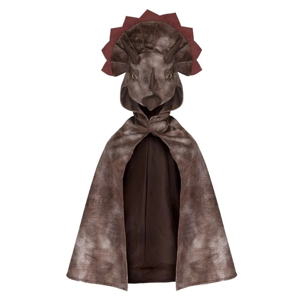 Brown Triceratops Hooded Cape - Size 4-5