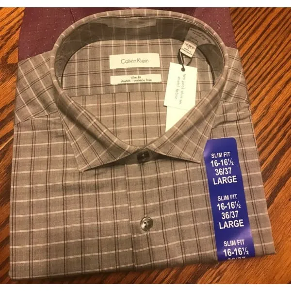Calvin Klein Slim Fit Stretch Wrinkle Free Dress Shirt Gray
