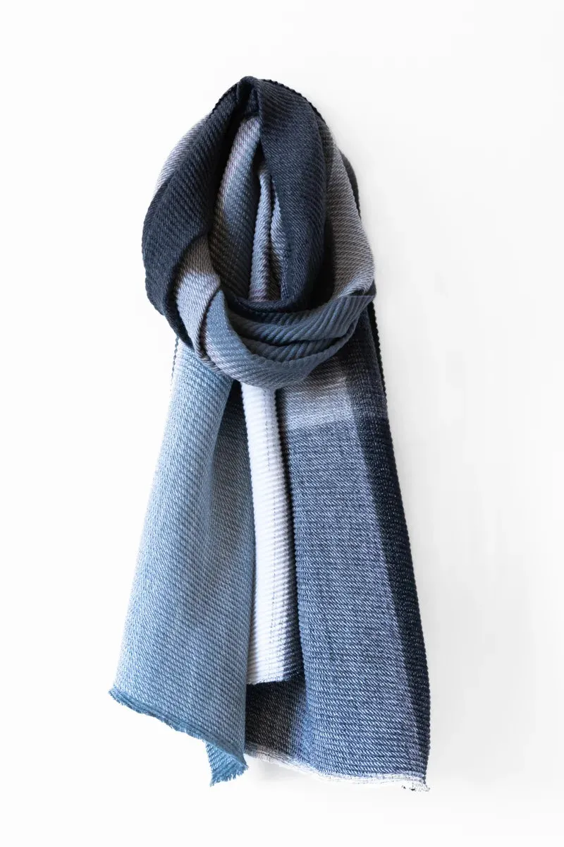Caracol Large Rippled Soft Colour Block Scarf in Grey Multi, Blue Multi or Bordeaux Multi