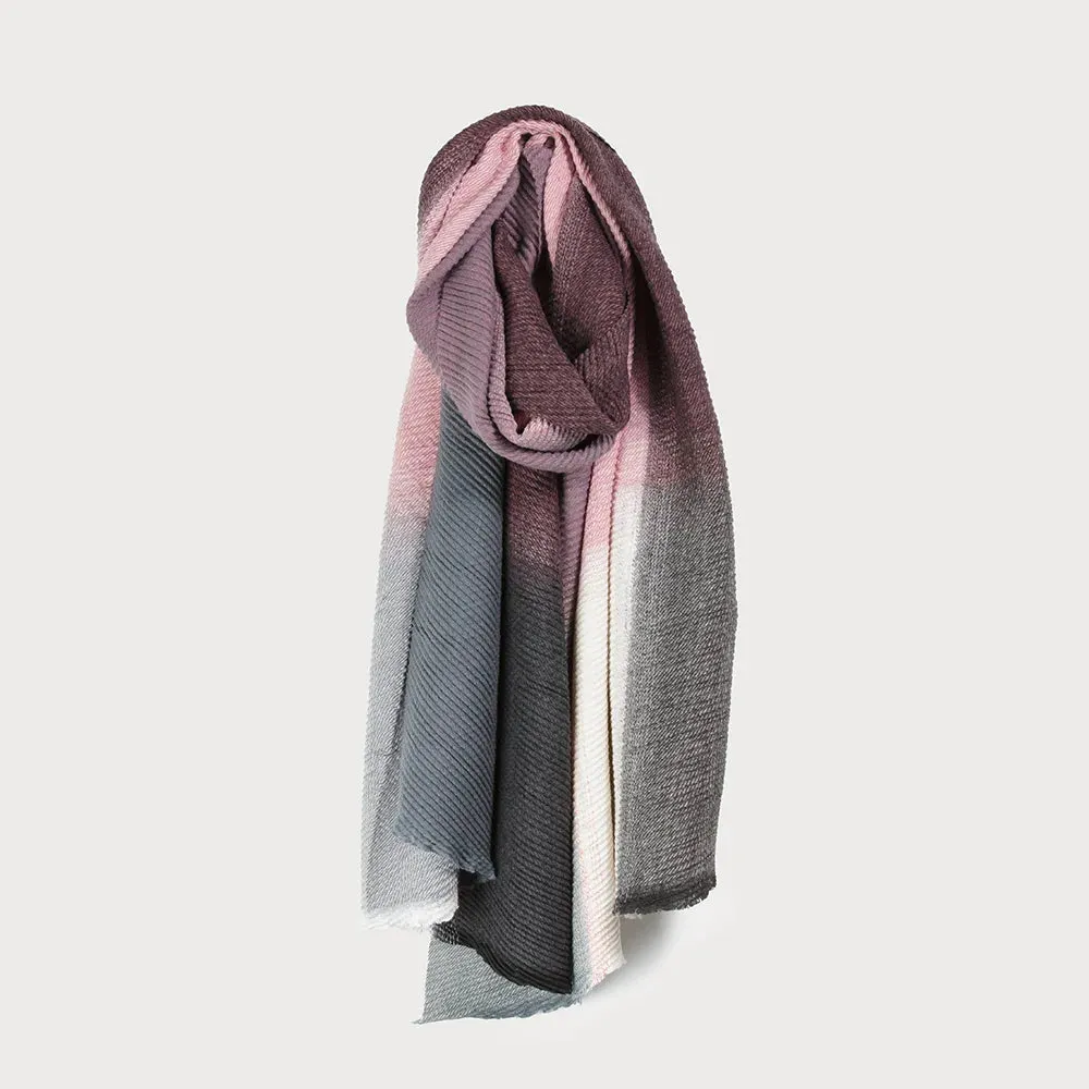 Caracol Large Rippled Soft Colour Block Scarf in Grey Multi, Blue Multi or Bordeaux Multi