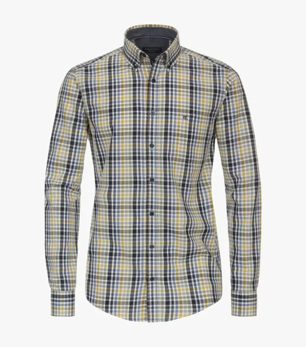 Casa Moda Long Sleeve Casual Checked Shirt 100 - Yellow/Navy/Green