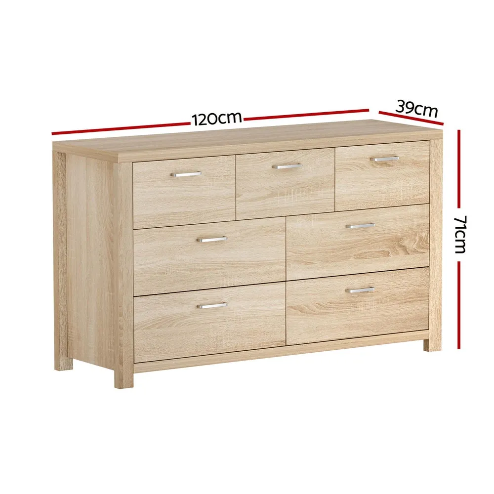 Contemporary 7-Drawer Chest, Oak Wood - Artiss MAXI