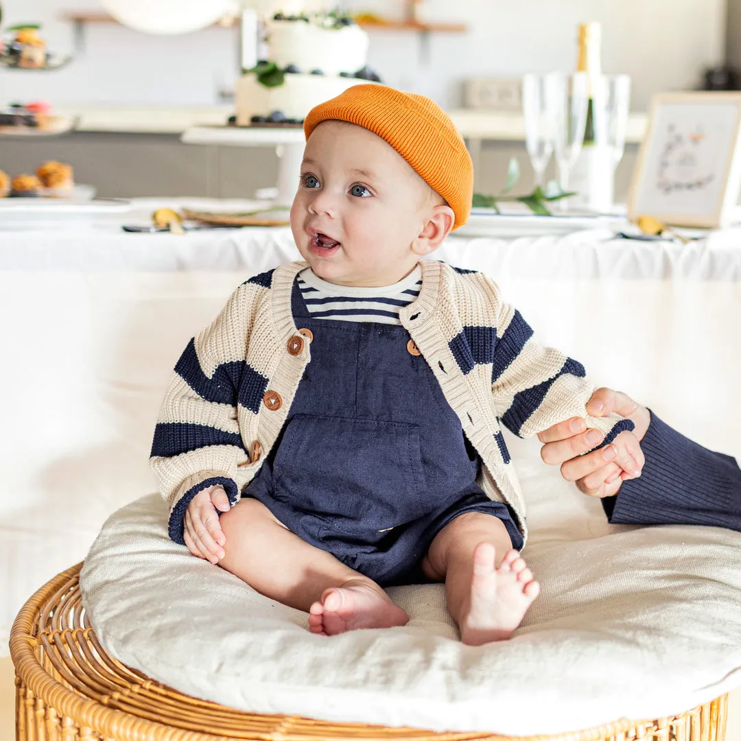 Cotton Linen Short Overall - Navy