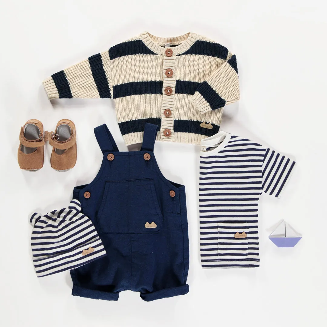 Cotton Linen Short Overall - Navy