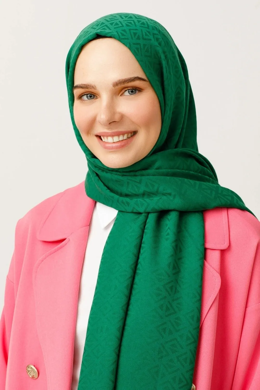 Dark Benetton Green Triangle Pattern Cotton Jacquard Hijab