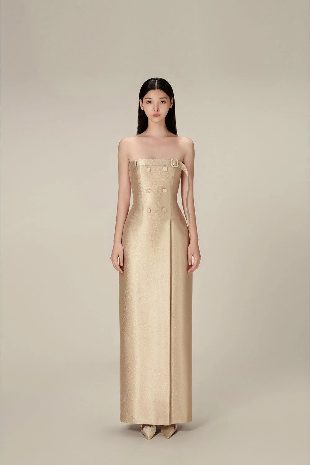 Denim Taffeta Long Dress