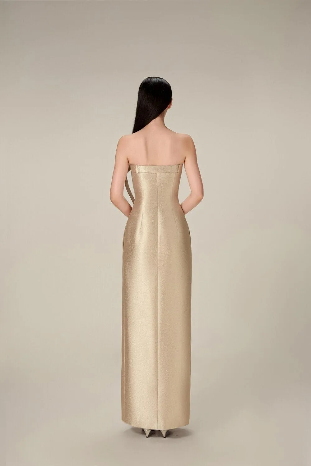 Denim Taffeta Long Dress