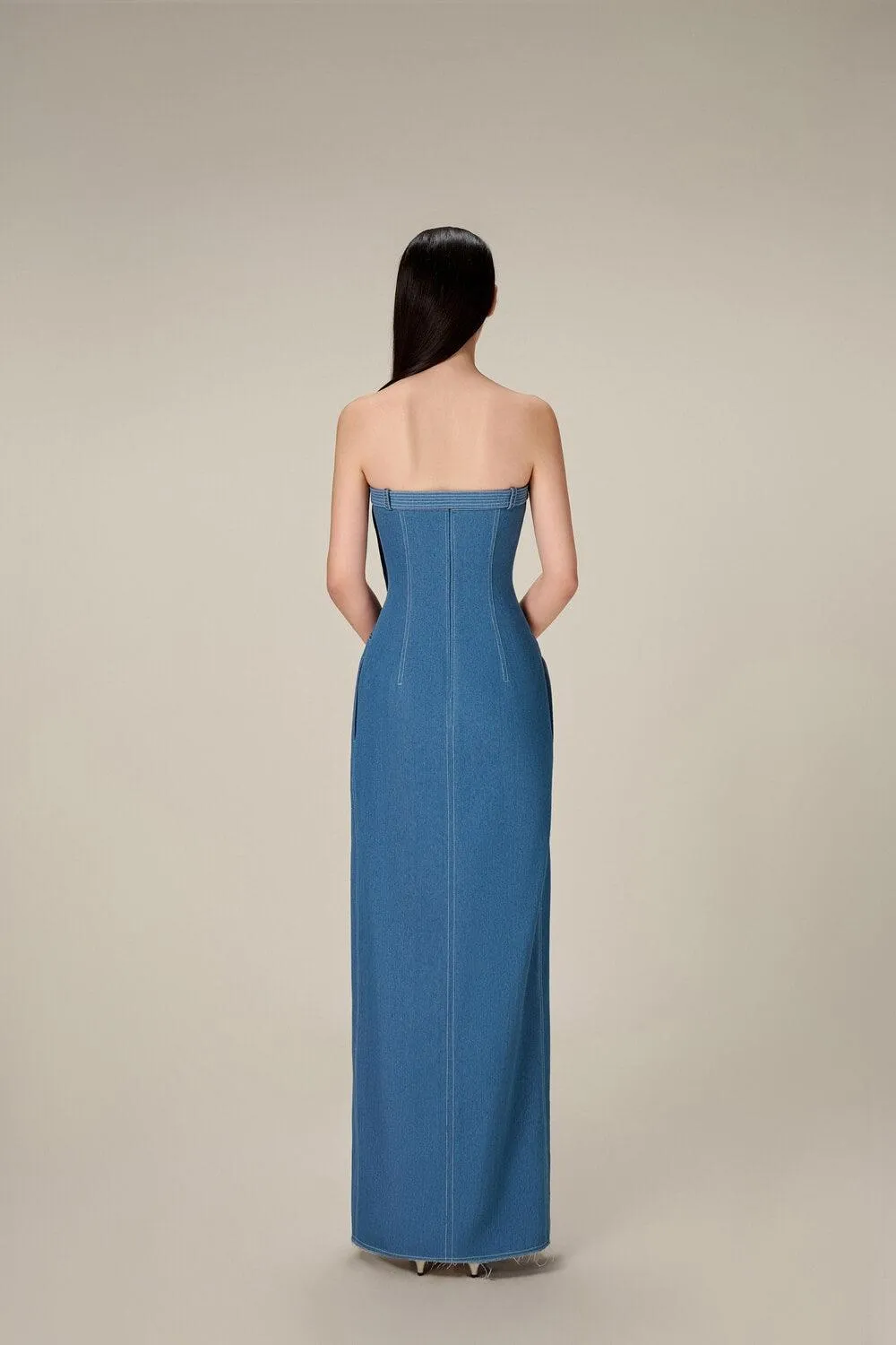 Denim Taffeta Long Dress
