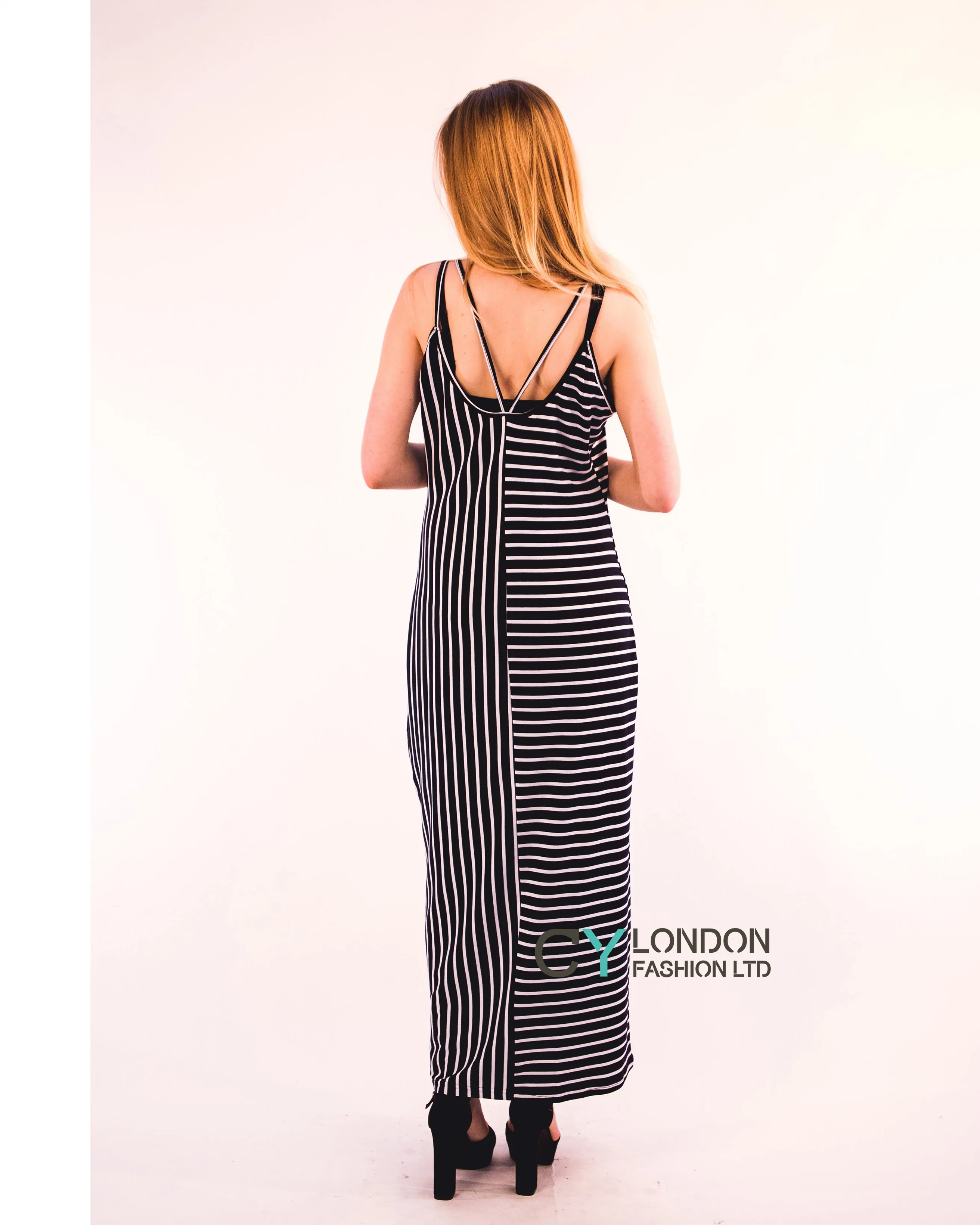 Double strip navy white stripe Maxi dress (Navy)