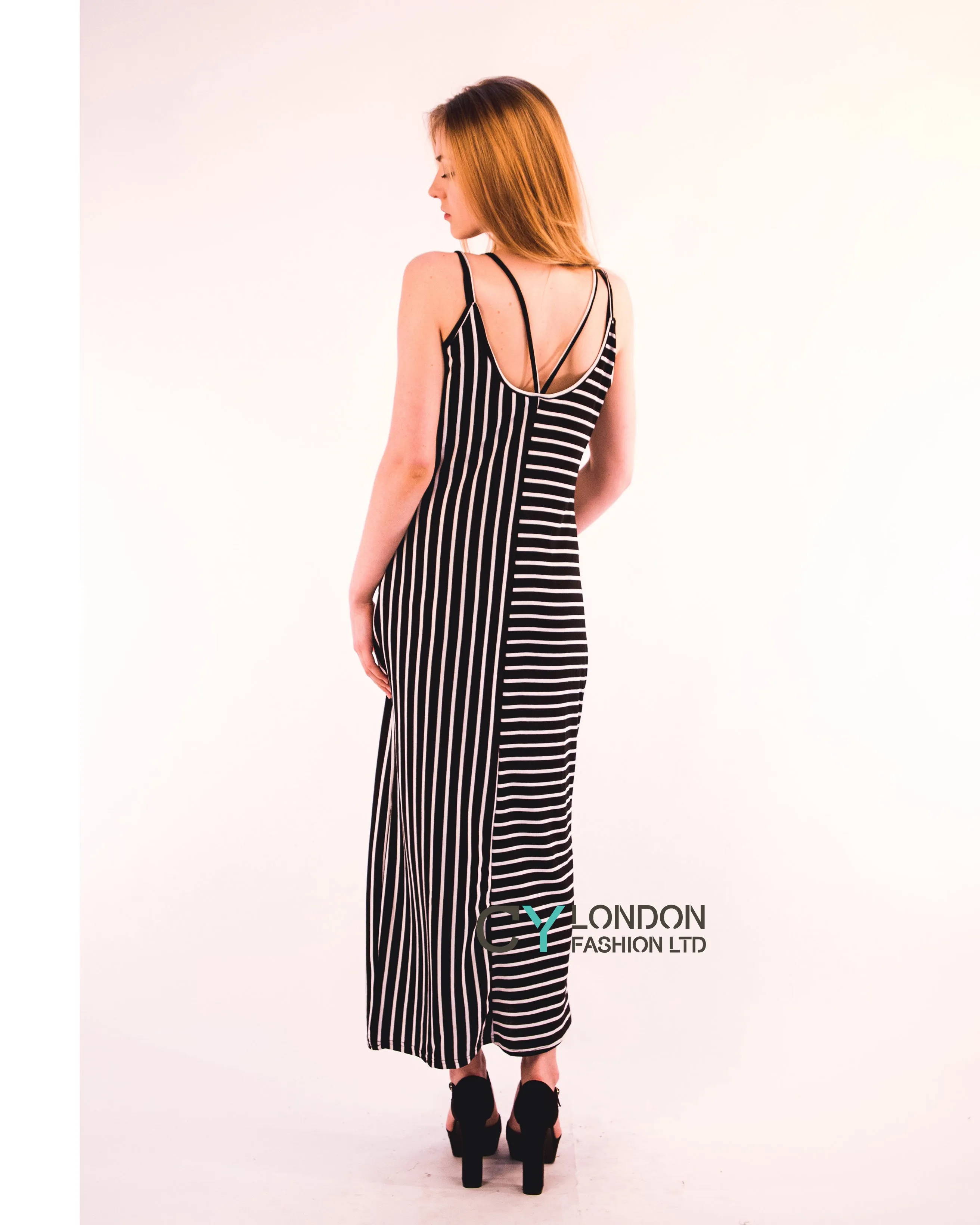 Double strip navy white stripe Maxi dress (Navy)