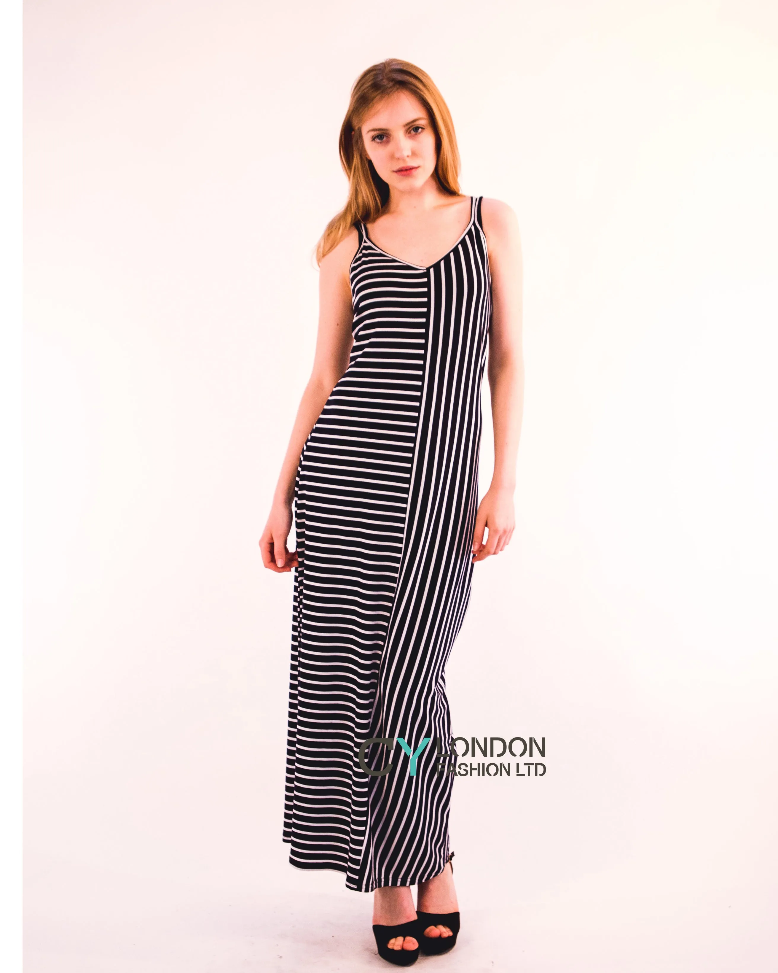 Double strip navy white stripe Maxi dress (Navy)