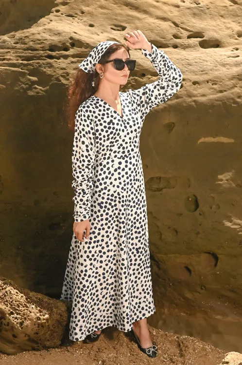 Ellena - Elegant Polka Dot V-Neck Dress