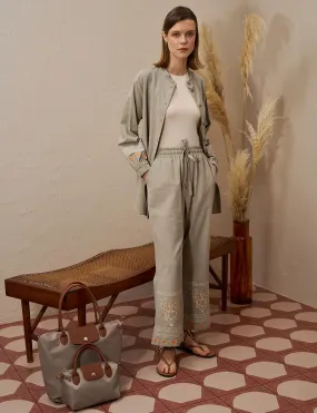 Embroidered Linen Double Suit Reseda Green