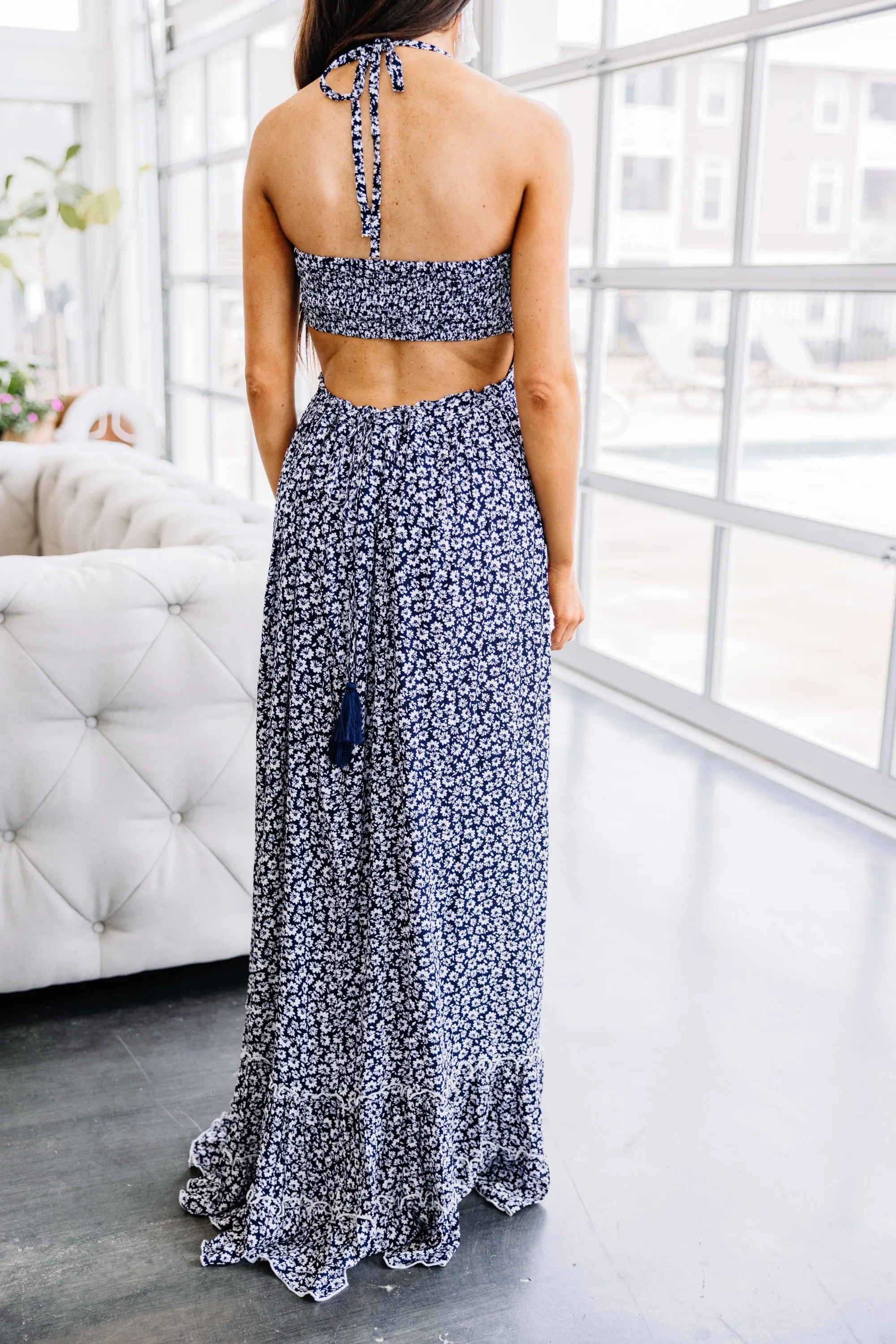 Endless Summer Navy Blue Ditsy Floral Maxi Dress