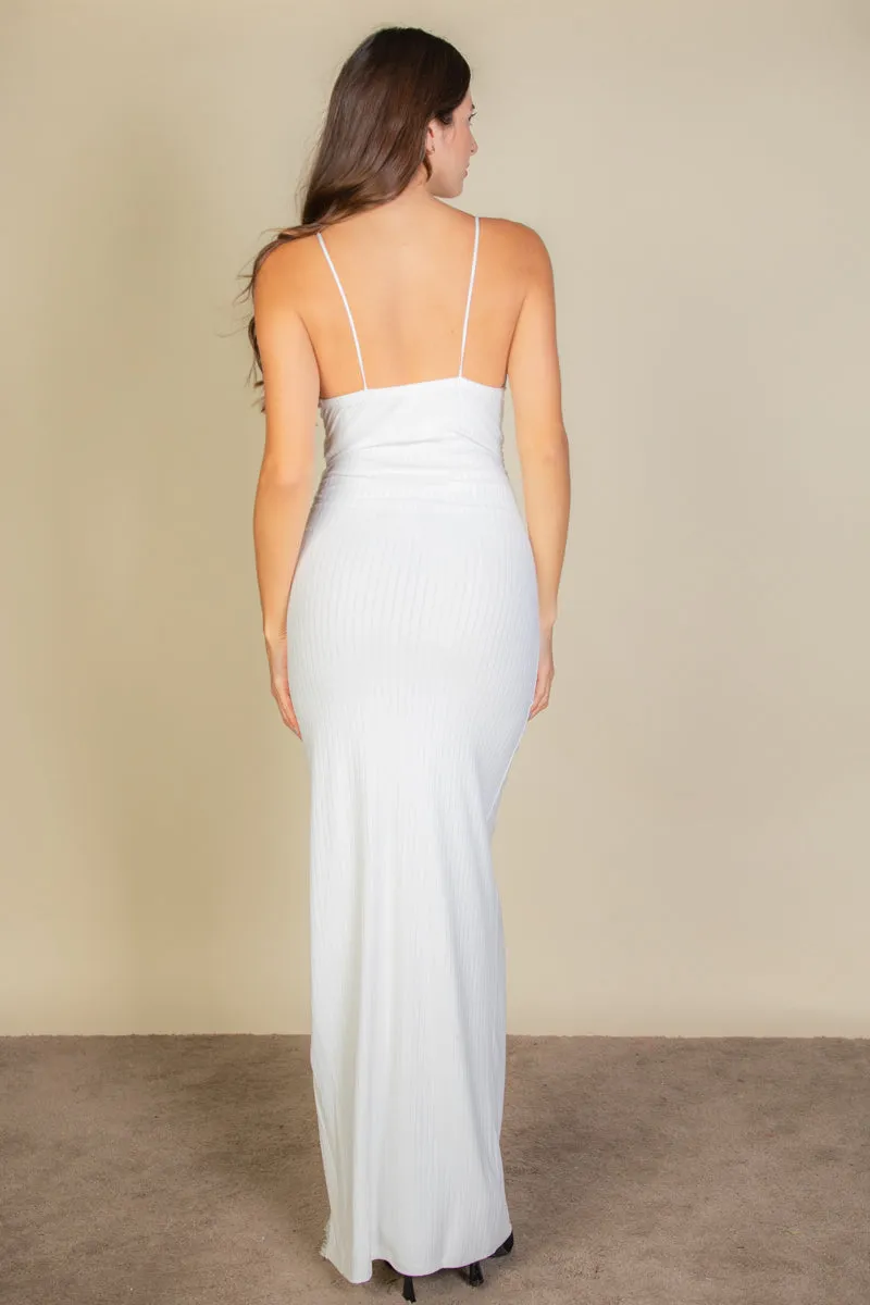 Eyelash Lace Trim Split Thigh Cami Dress (CAPELLA)