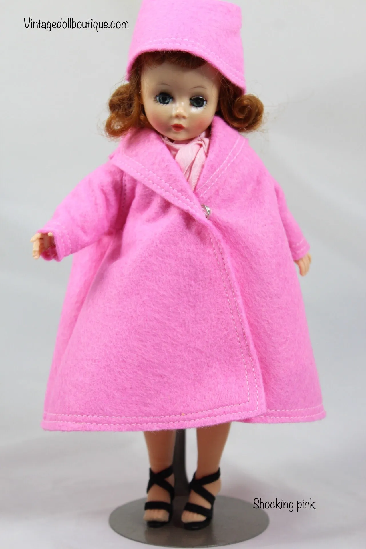 Felt coat and hat set “shocking pink” for 9” Cissette