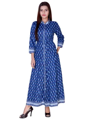 Floor Length Cotton Blue Floral Kurti