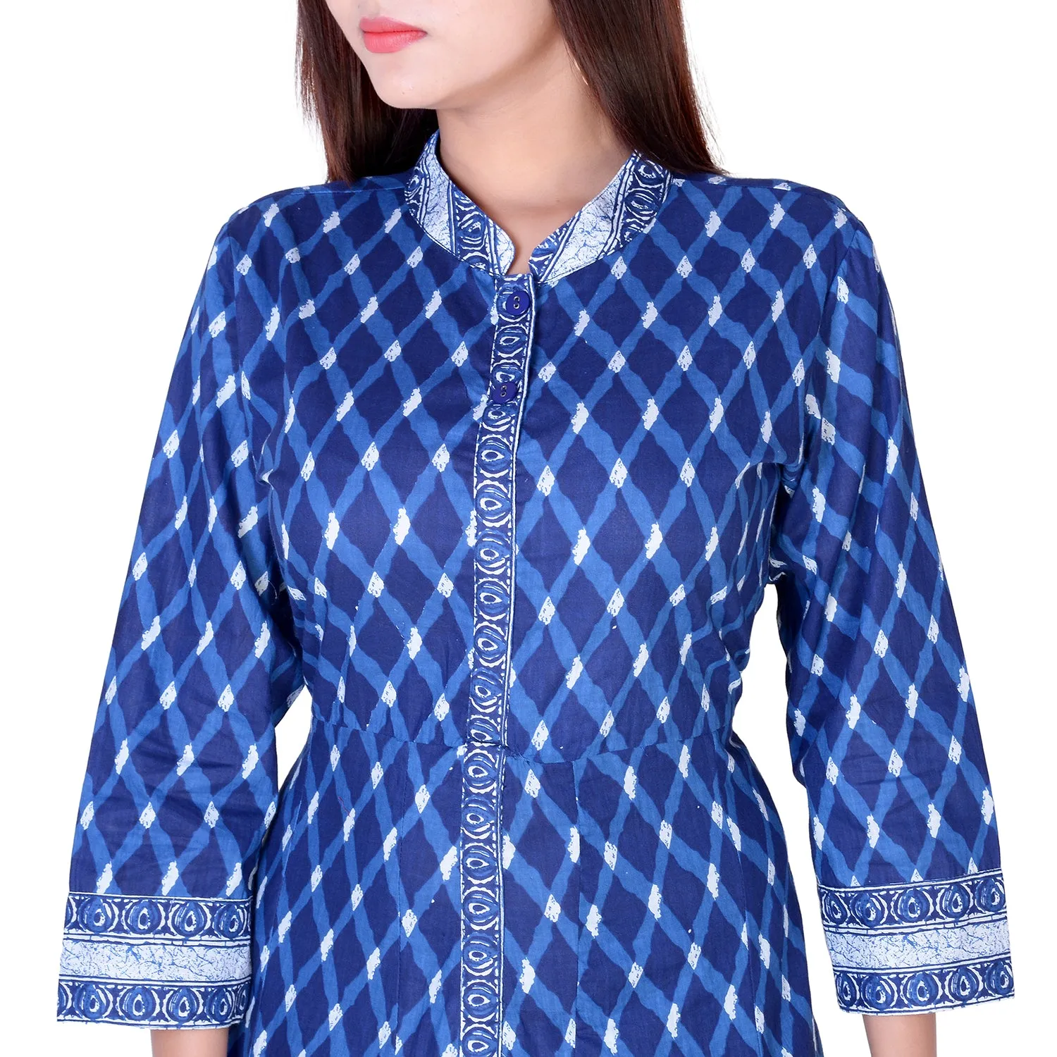Floor Length Cotton Blue Floral Kurti