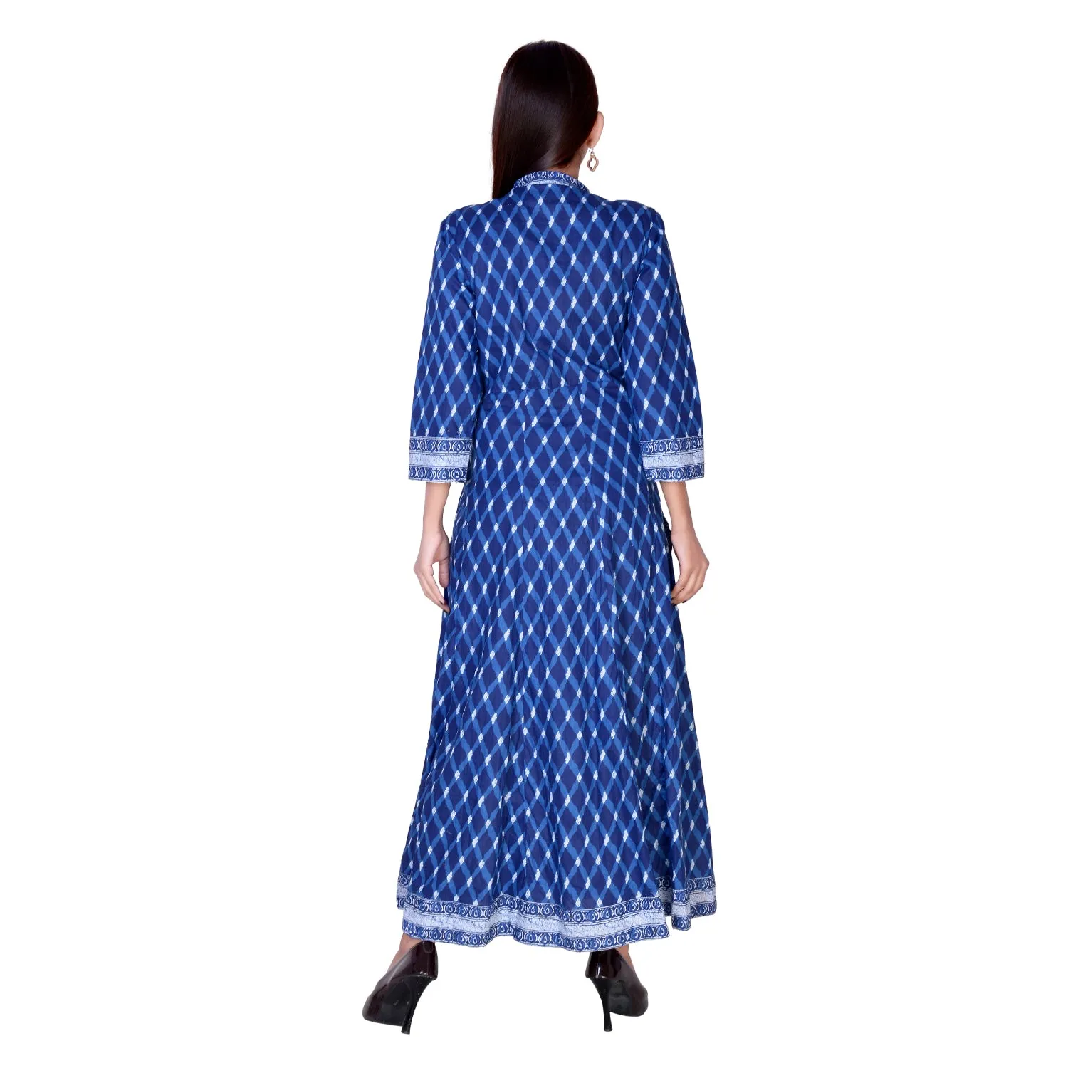 Floor Length Cotton Blue Floral Kurti