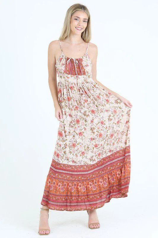Floral Print Burgundy Maxi Dress