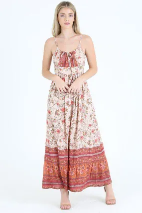 Floral Print Burgundy Maxi Dress