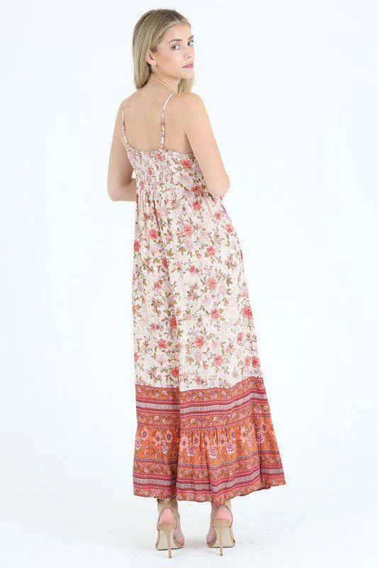 Floral Print Burgundy Maxi Dress