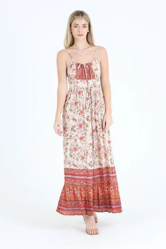Floral Print Burgundy Maxi Dress