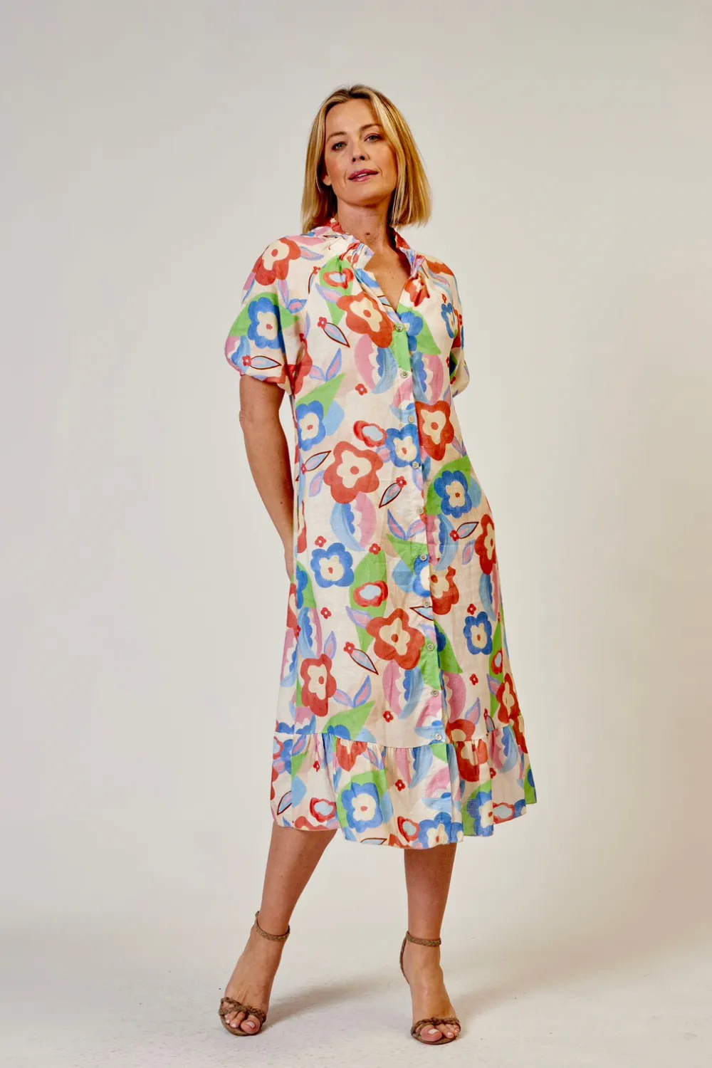 Frilled Collar Shirt Dress