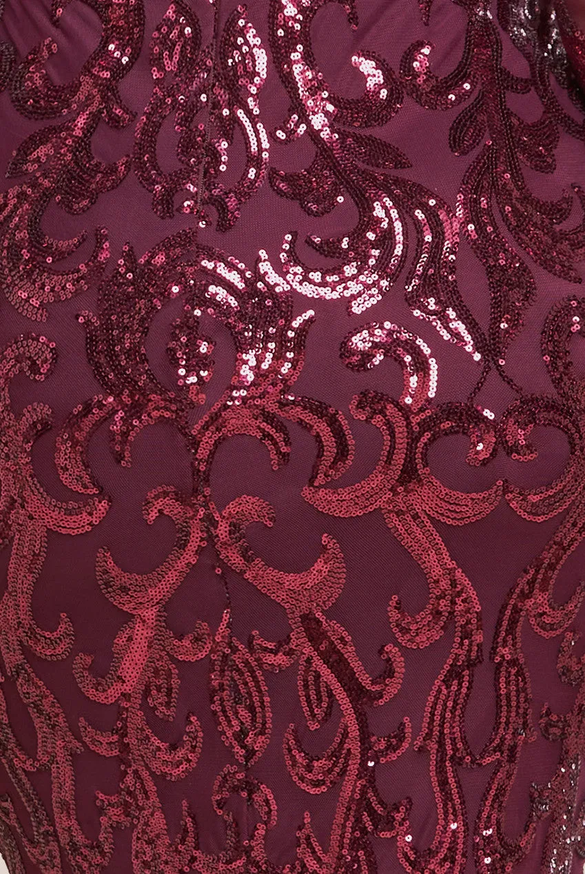 Goddiva Plus Embroidered Sequin & Mesh Maxi Dress