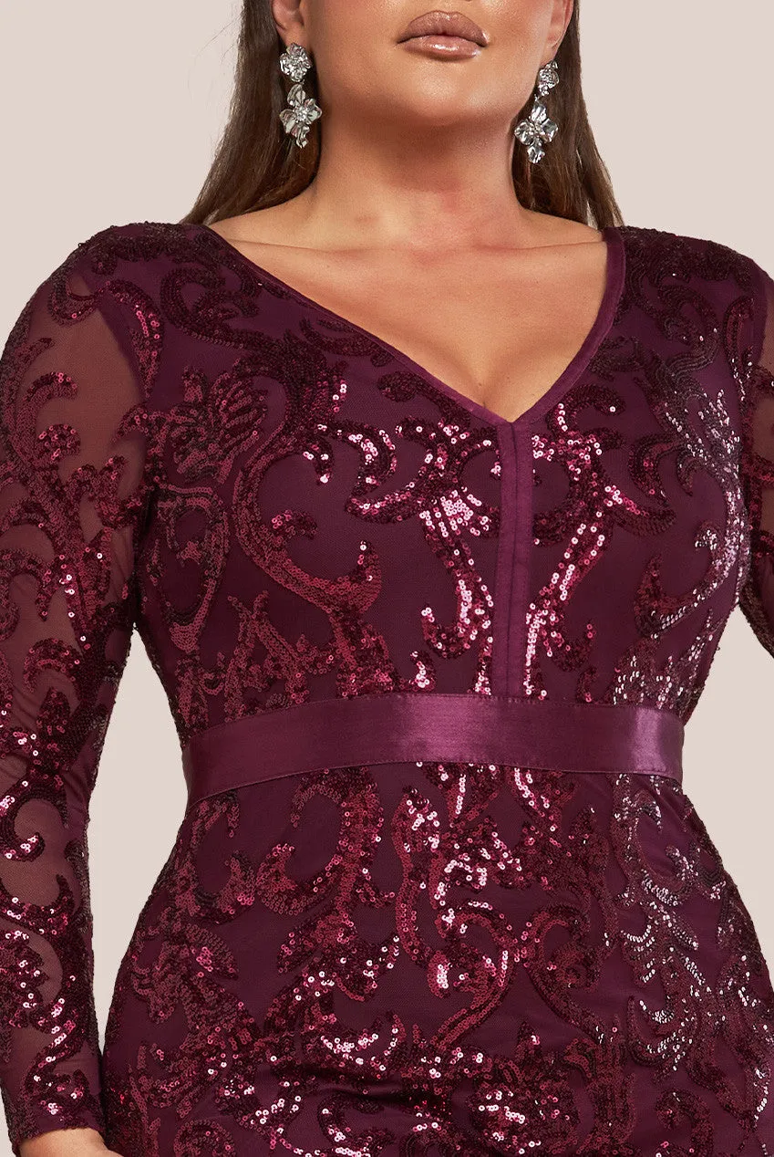 Goddiva Plus Embroidered Sequin & Mesh Maxi Dress