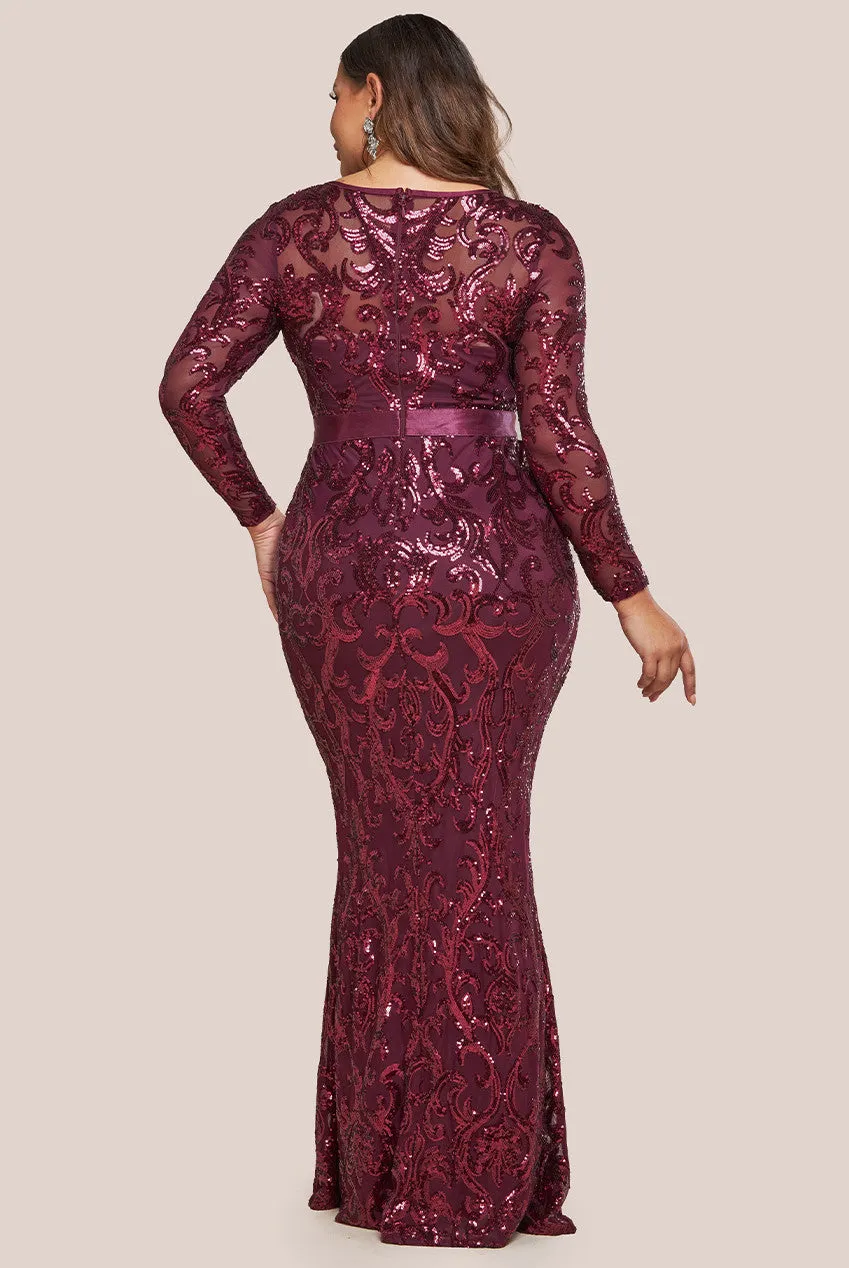 Goddiva Plus Embroidered Sequin & Mesh Maxi Dress