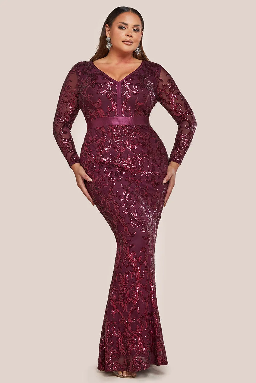 Goddiva Plus Embroidered Sequin & Mesh Maxi Dress
