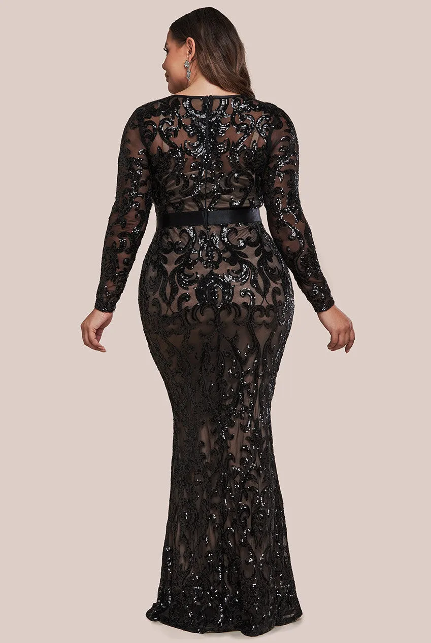 Goddiva Plus Embroidered Sequin & Mesh Maxi Dress