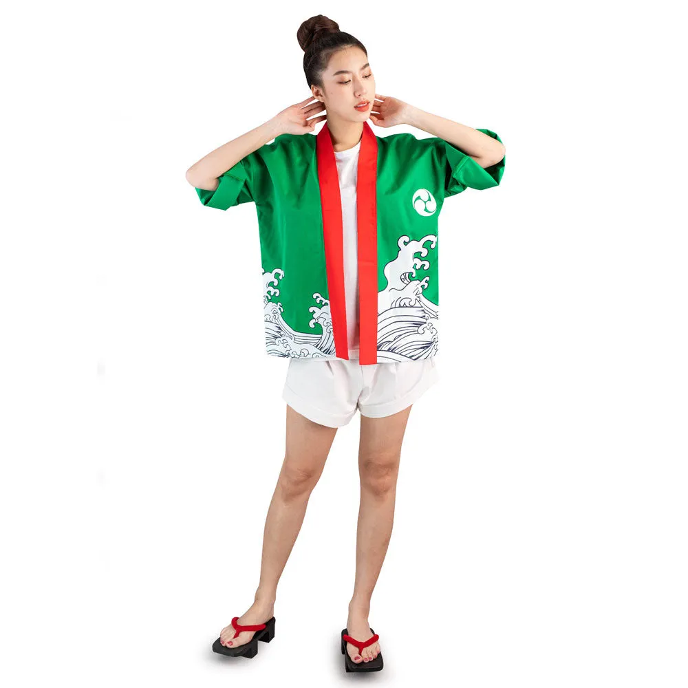 Green Japanese Happi Kimono Jacket Midori Waves