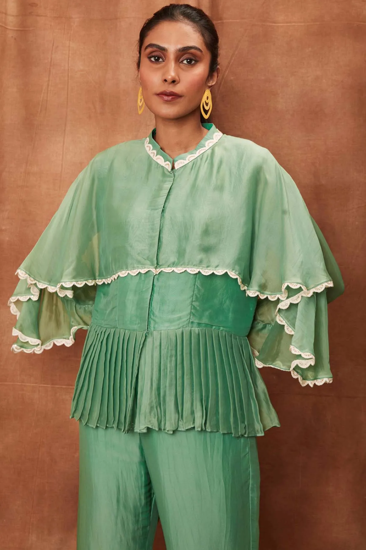 Green Silk Pintuck Top & Pants