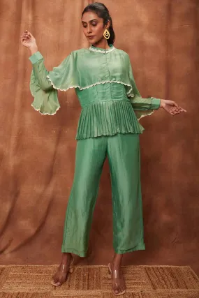 Green Silk Pintuck Top & Pants