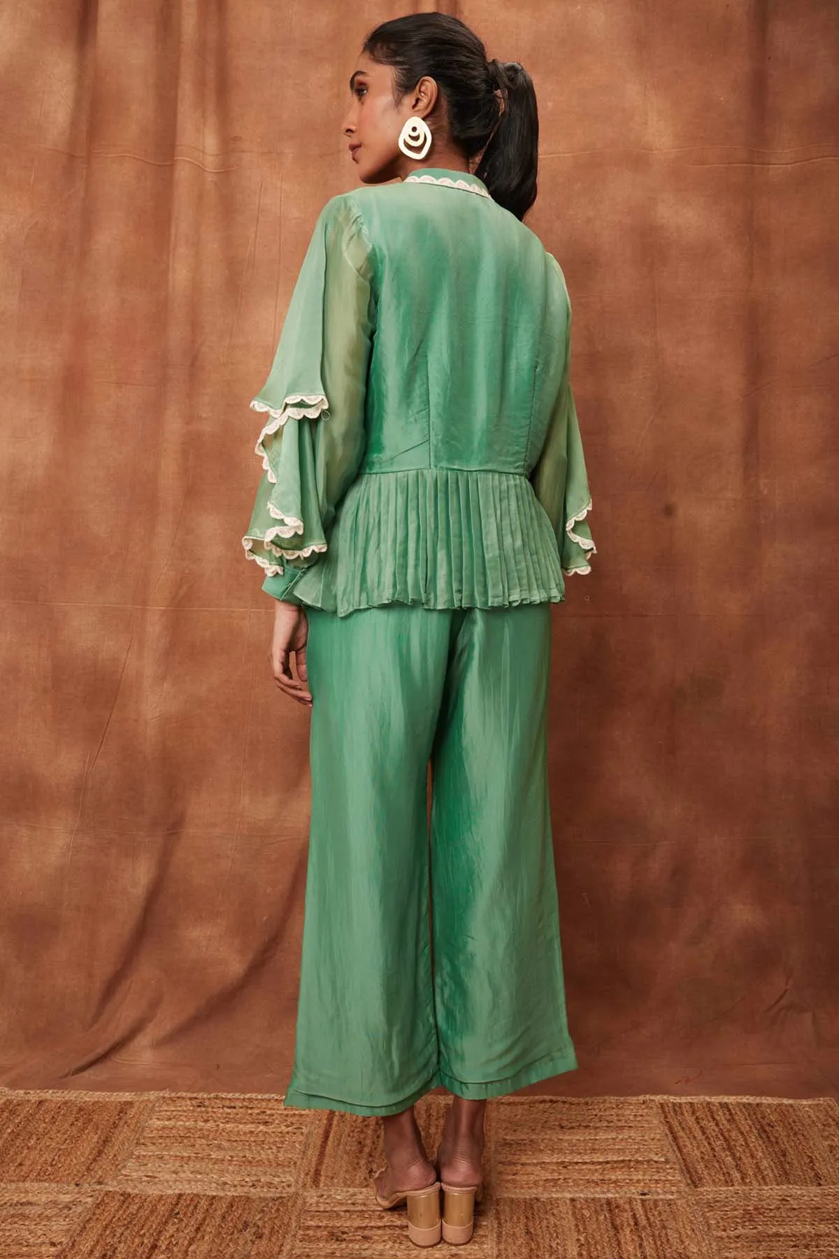 Green Silk Pintuck Top & Pants