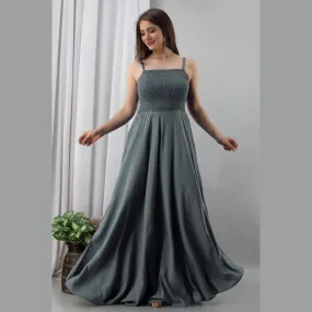 Grey Shirred Gown Dress