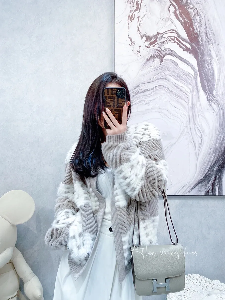 HDHOHR 2024 Real Mink Fur Coat Women Natural Kintted Mink Coats Batwing Sleeve Mink Fur Jackets Winter Warm for Female Plus Size