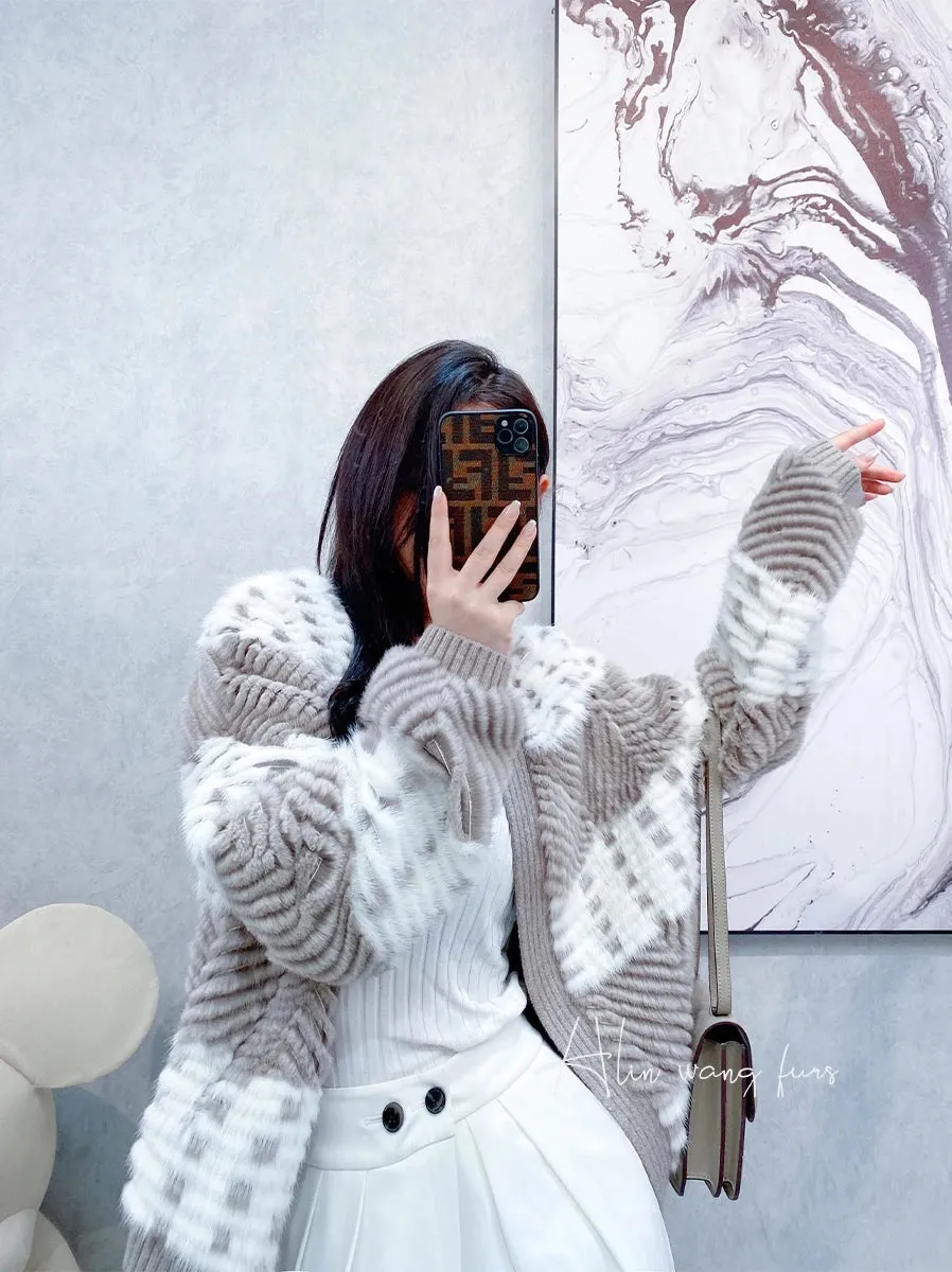 HDHOHR 2024 Real Mink Fur Coat Women Natural Kintted Mink Coats Batwing Sleeve Mink Fur Jackets Winter Warm for Female Plus Size