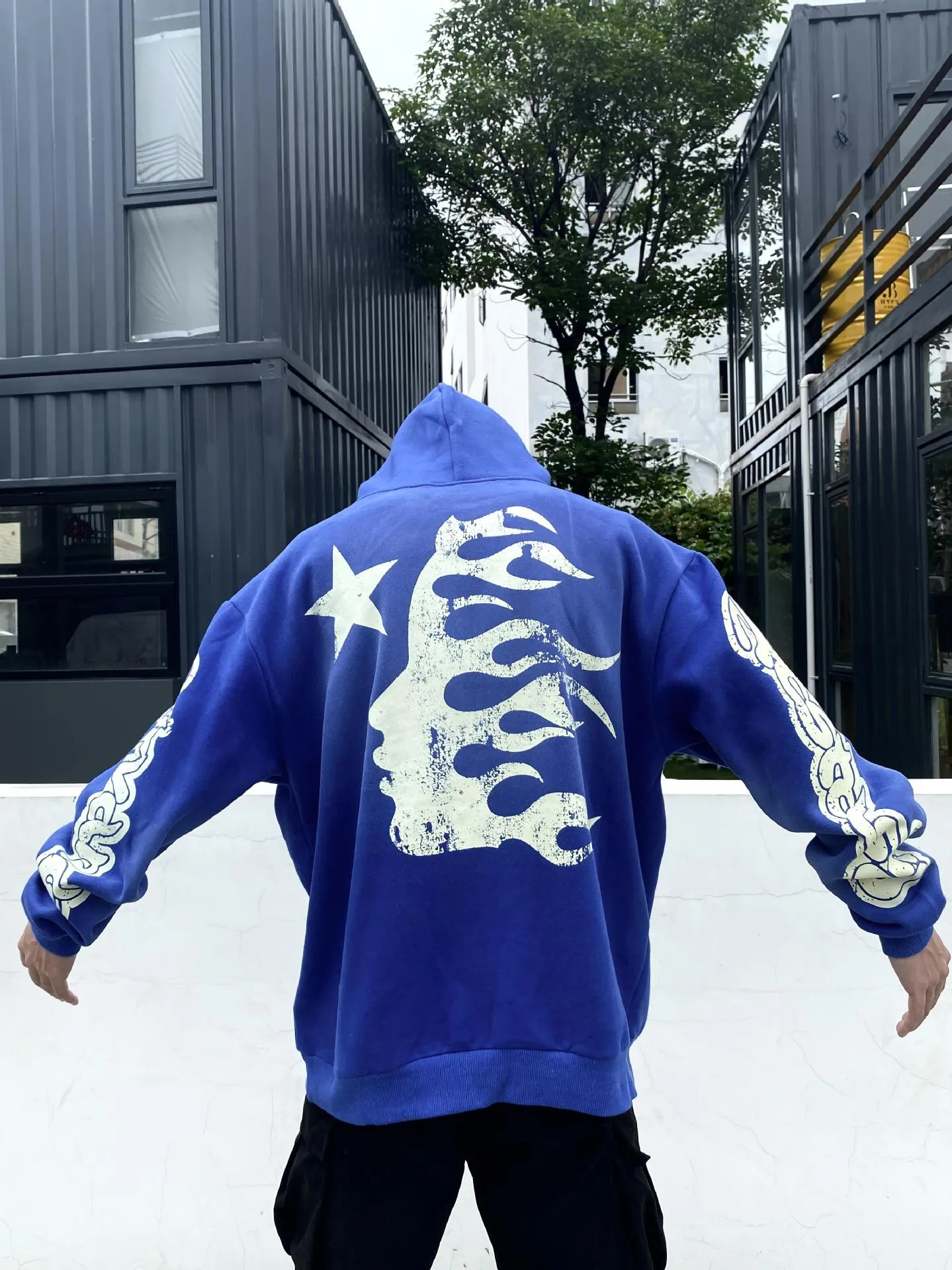 Hellstar Hoodie Retro Distressed Graffiti Loose Fleece-lined