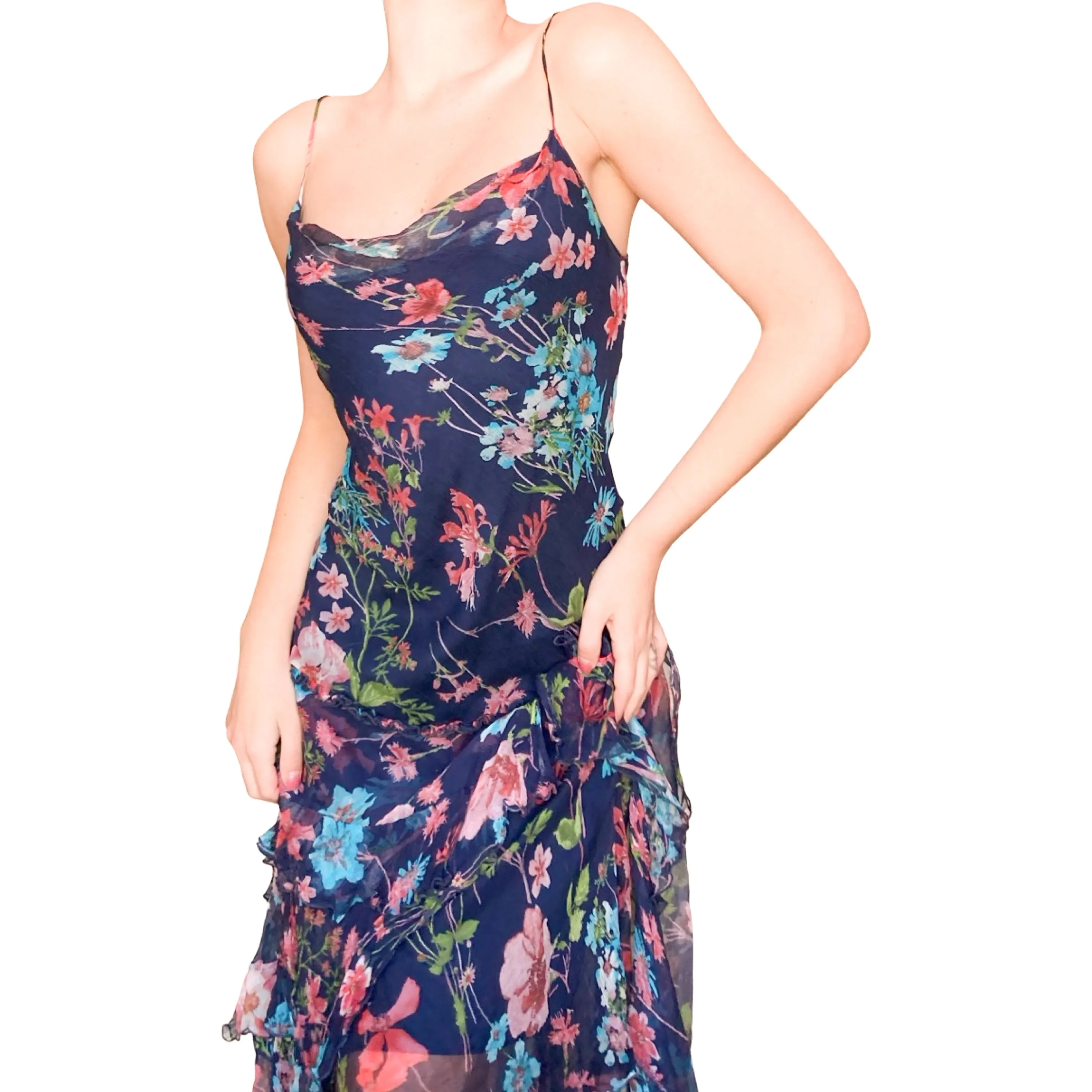 Italian Designer 2000's navy floral maxi dress