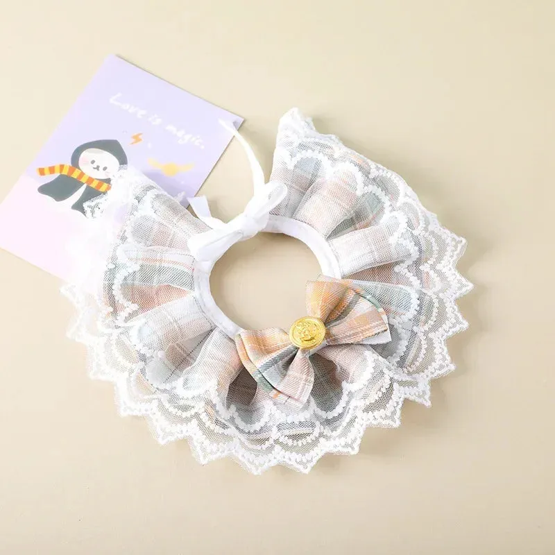 Jeweled Pearl Dog Collar with Satin Ribbon Bow