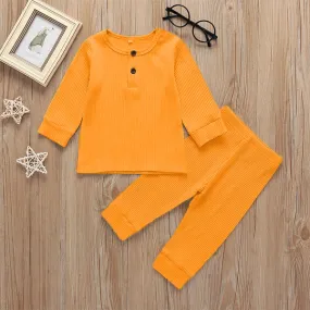 Kids Ribbed Henley Pajama Set Orange - Oolaa