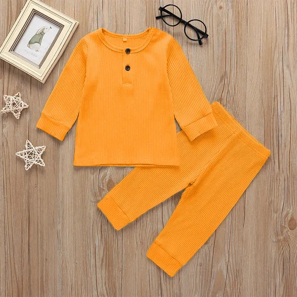 Kids Ribbed Henley Pajama Set Orange - Oolaa