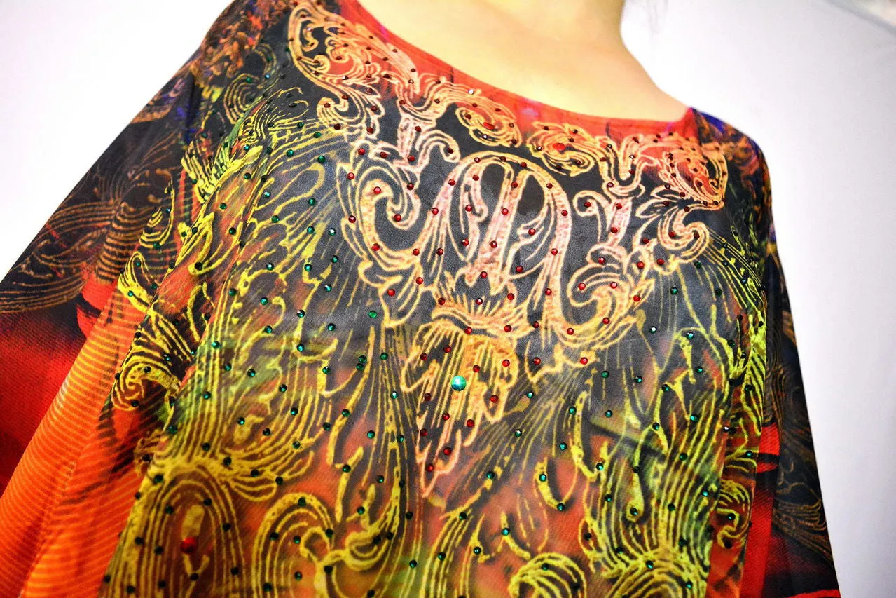 LA Futurismo Fiery Furnace Devarshy Crystals Embellished Long Printed Kaftan - 1052B