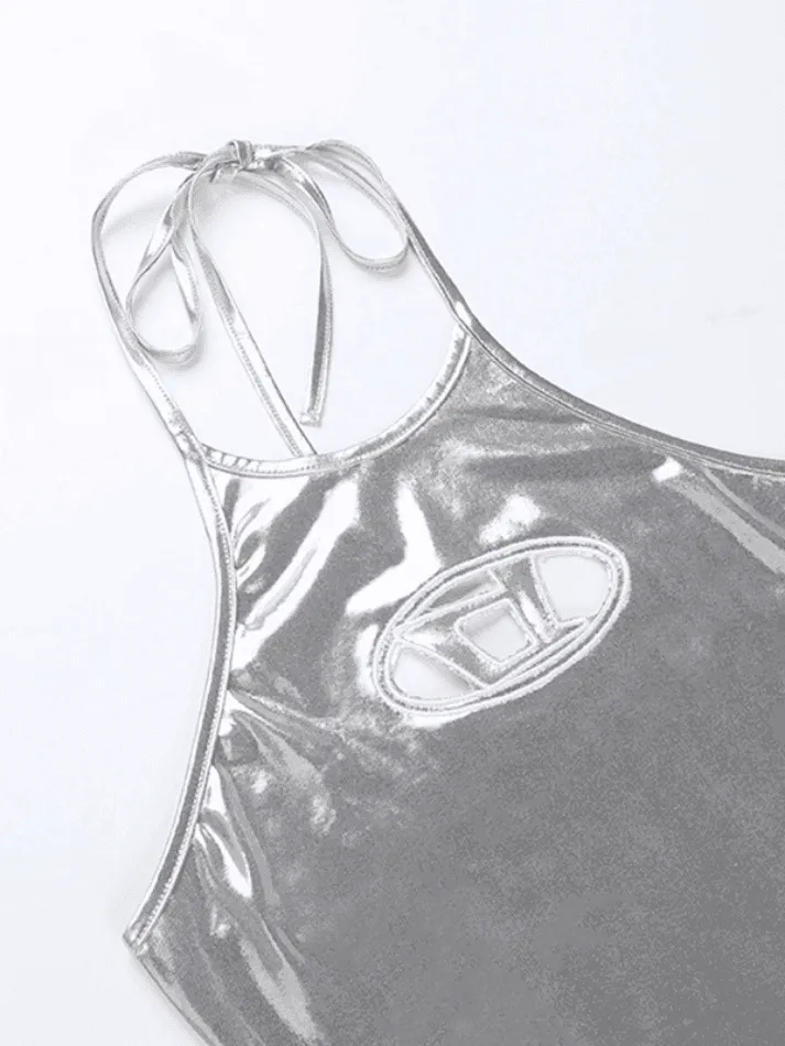 Letters Cutout Lace Up Halter Vest