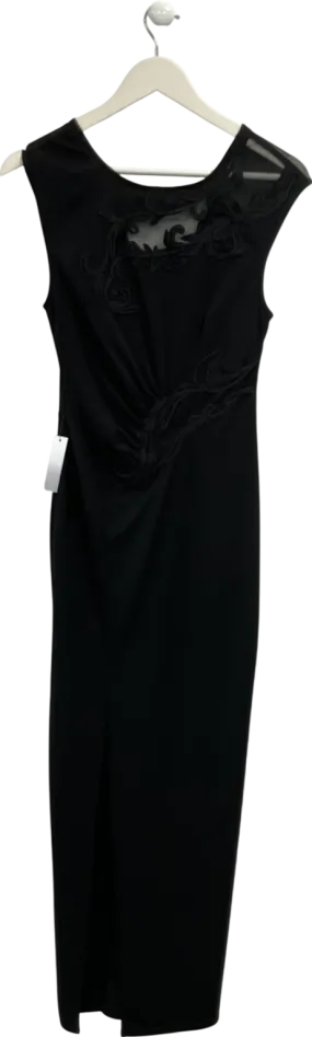 lipsy london Black Lace Mesh Ruched Maxi Dress UK 8
